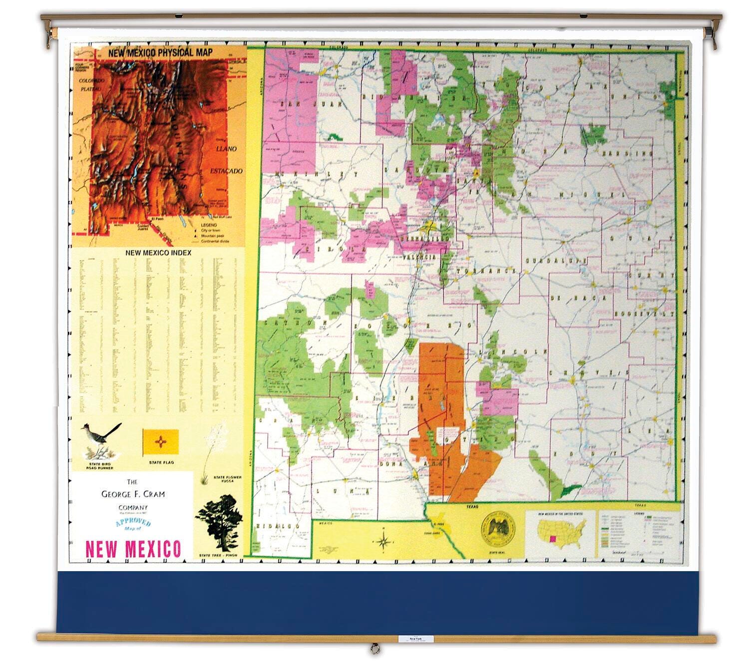 Nystrom New Mexico Pull Down Roller Classroom Map, 64 x 50 Inches, Item Number 088634